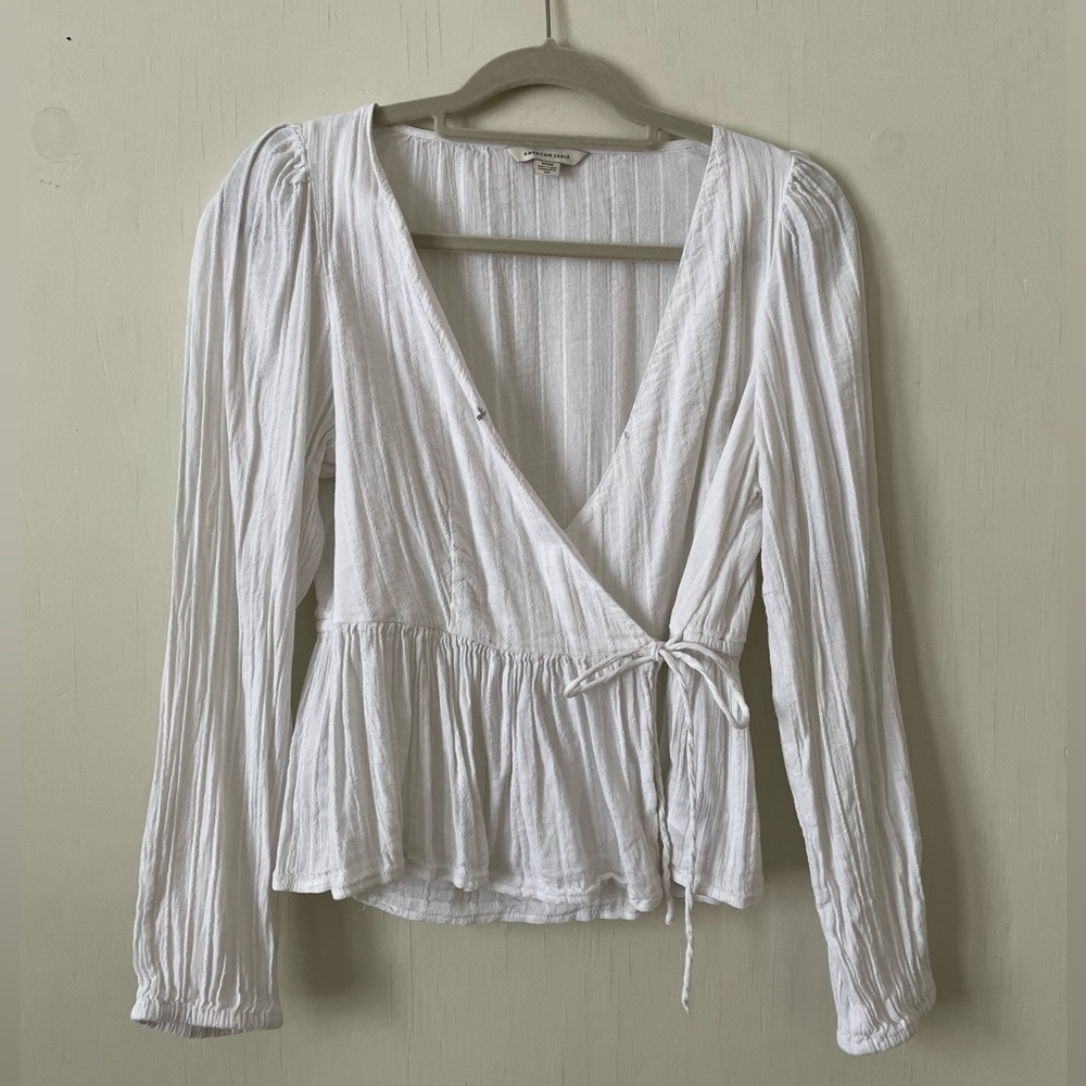 American Eagle faux wrap white top